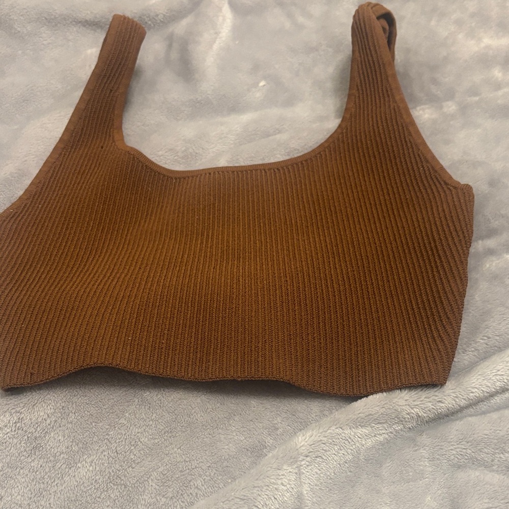 Aritzia Brown Ribbed Crop Top